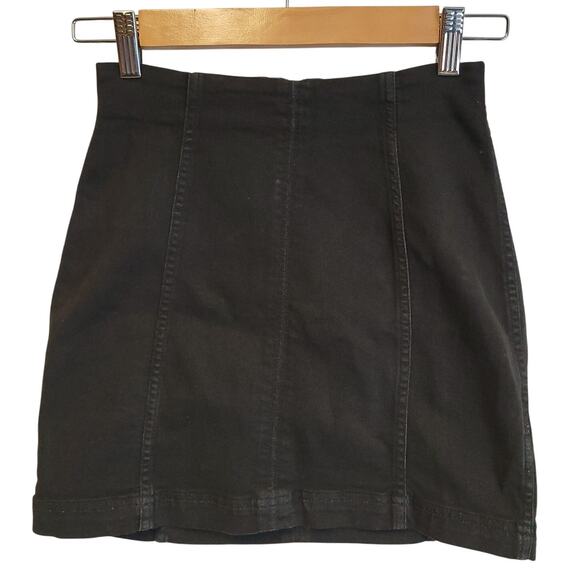 Free People Black Denim Mini Skirt Women Grunge Goth Festival Utility Size‎ 0 - Picture 1 of 7
